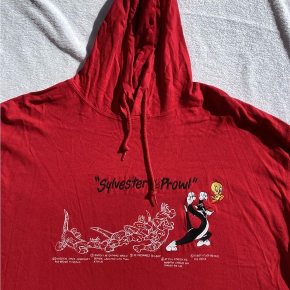 Vintage 90s Sylvester cat tweety bird warner brothers pullover hoodie sweatshirt - Picture 3 of 5